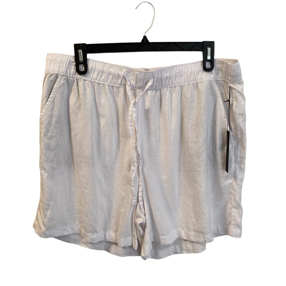 Tahari Shorts Women Plus 1X White NWT 100% Linen Elastic Waist Beachy